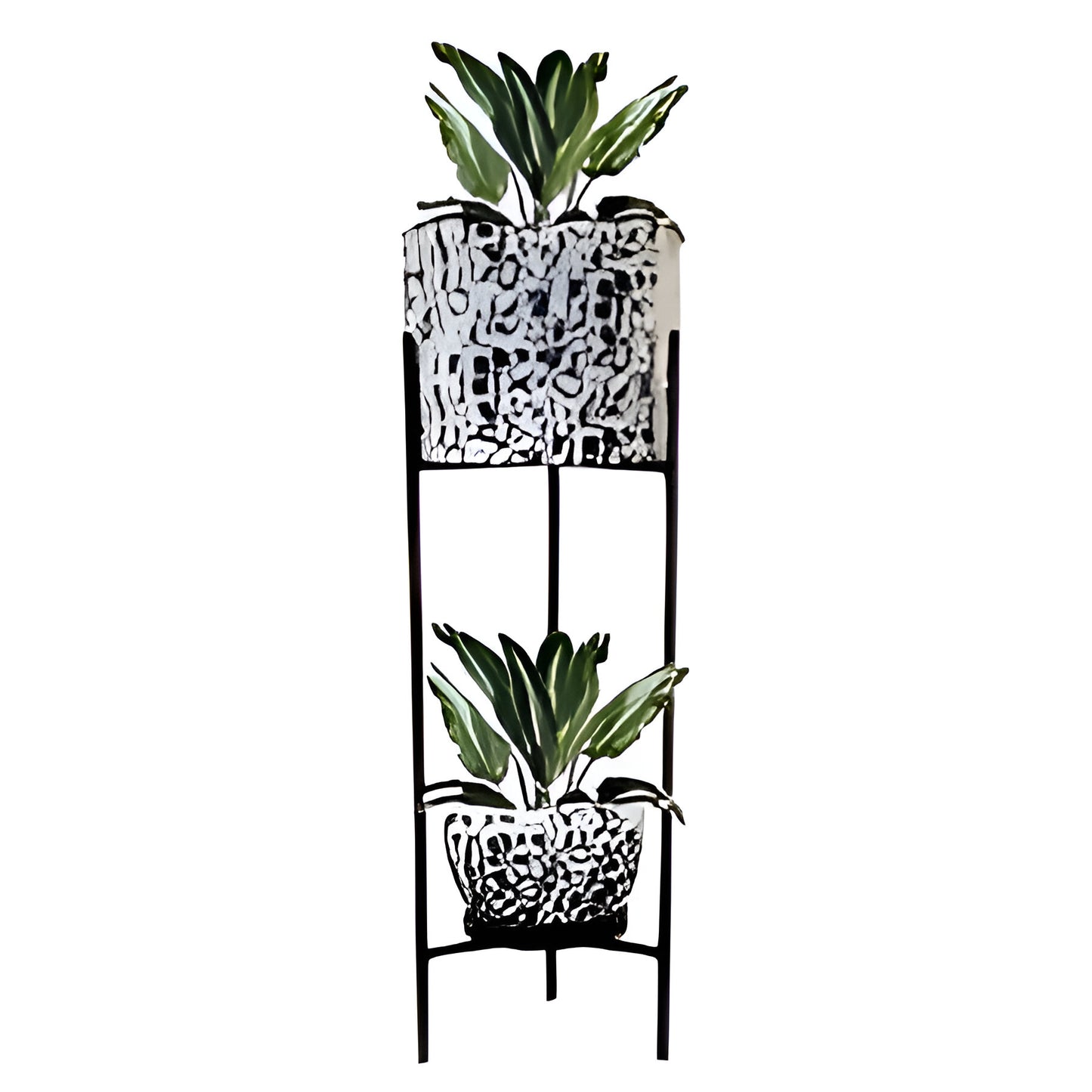 Modern Dual-Level Planter Stand – Black & White Abstract Design