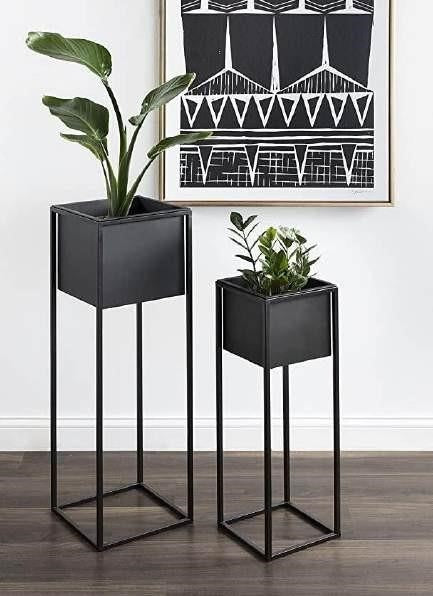 Square Metal Planter with Stand Set of 2
