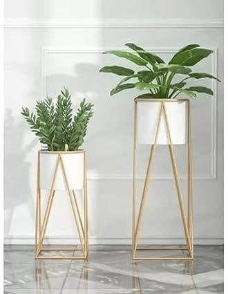 Square Metal Planter with Stand Set of 2