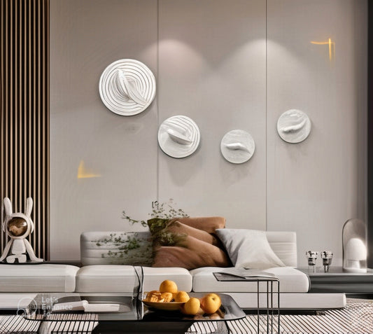 Modern 3D Wall Art – Abstract White Circular Sculptures (Set of 4)