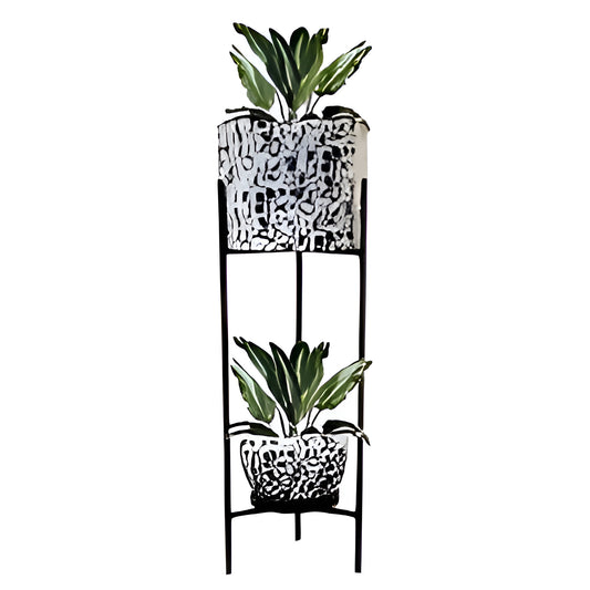 Modern Dual-Level Planter Stand – Black & White Abstract Design
