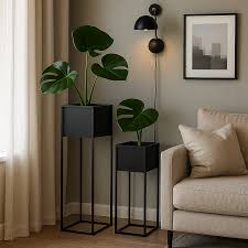 Square Metal Planter with Stand Set of 2