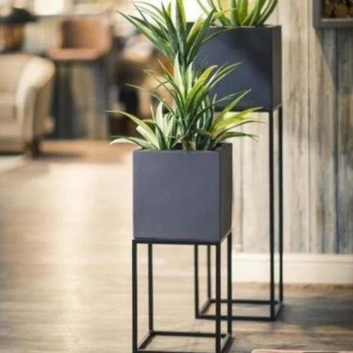 Square Metal Planter with Stand Set of 2