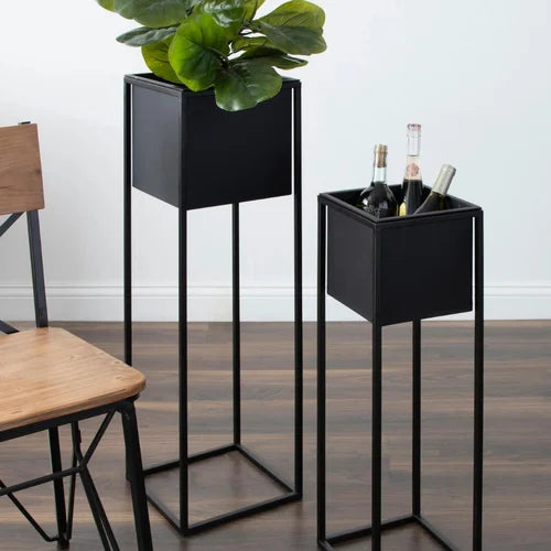 Square Metal Planter with Stand Set of 2